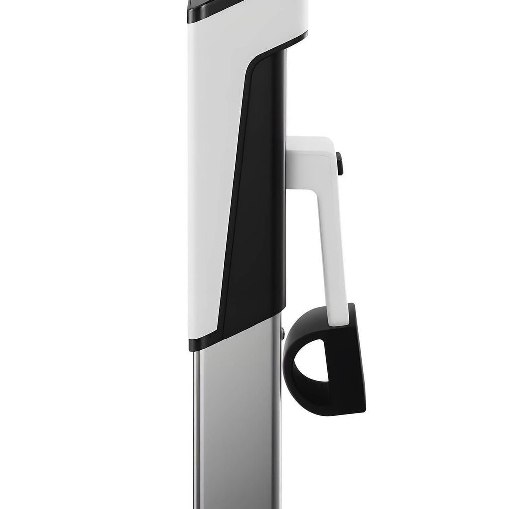 White sous vide immersion cooker with clamp handle and black control panel edge