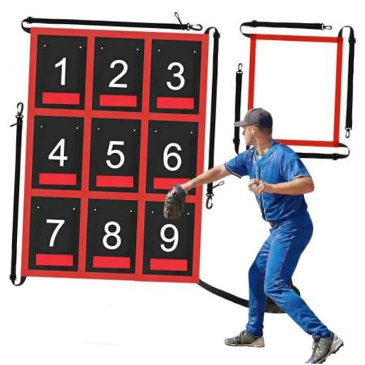 Adjustable strike zone target with red frame and numbered 1–9 grid