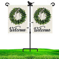 Black double garden flag stand holder with center pole and two top hooks