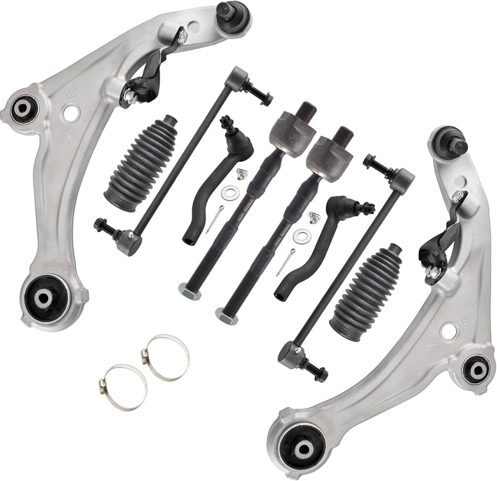 Front suspension control arm set with multiple arms and tie rod components
