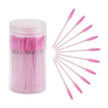 Disposable eyelash mascara wands in a clear pink container, with pink spiral brush tips