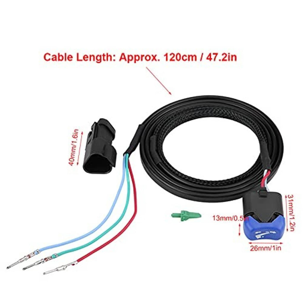 Power trim tilt switch wire harness kit with black cable, blue switch, and terminal connectors