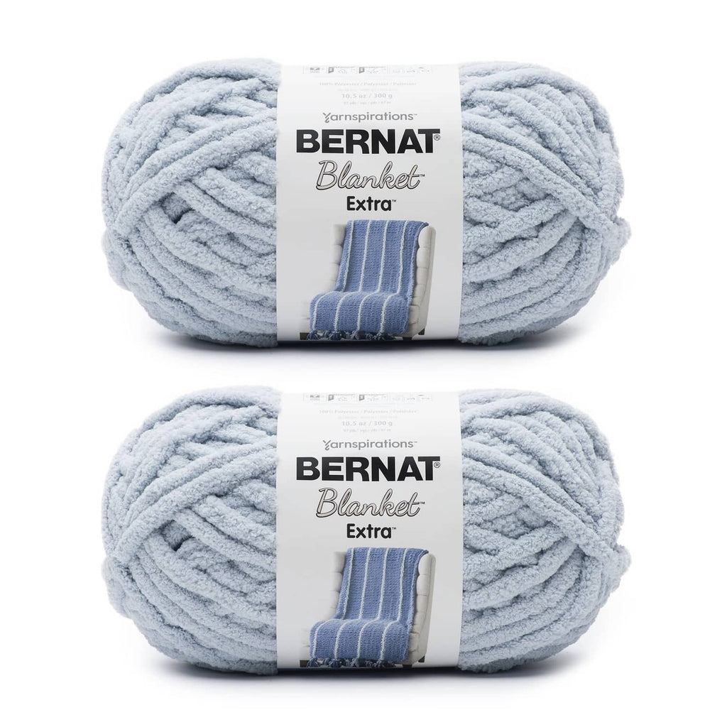 Soft blue chunky polyester yarn balls, chenille-style texture, 2-pack