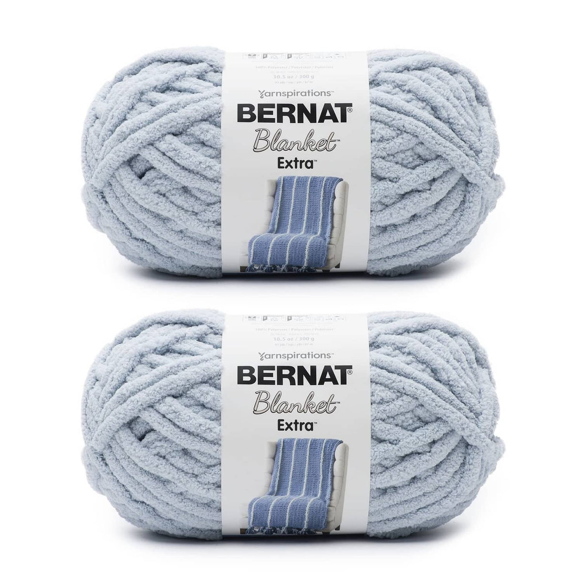 Soft blue chunky polyester yarn balls, chenille-style texture, 2-pack