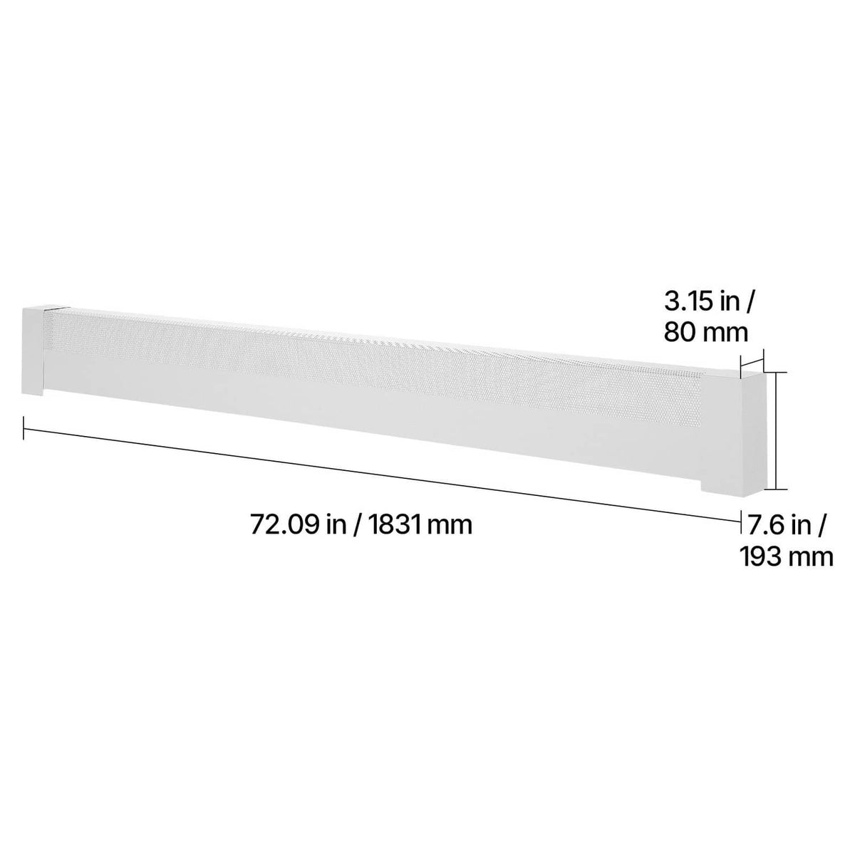 White baseboard heater cover side profile with raised front panel