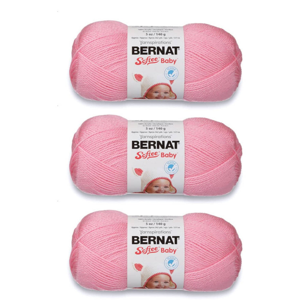Bernat Softee Baby yarn 3-pack in pretty pink, three matching yarn skeins
