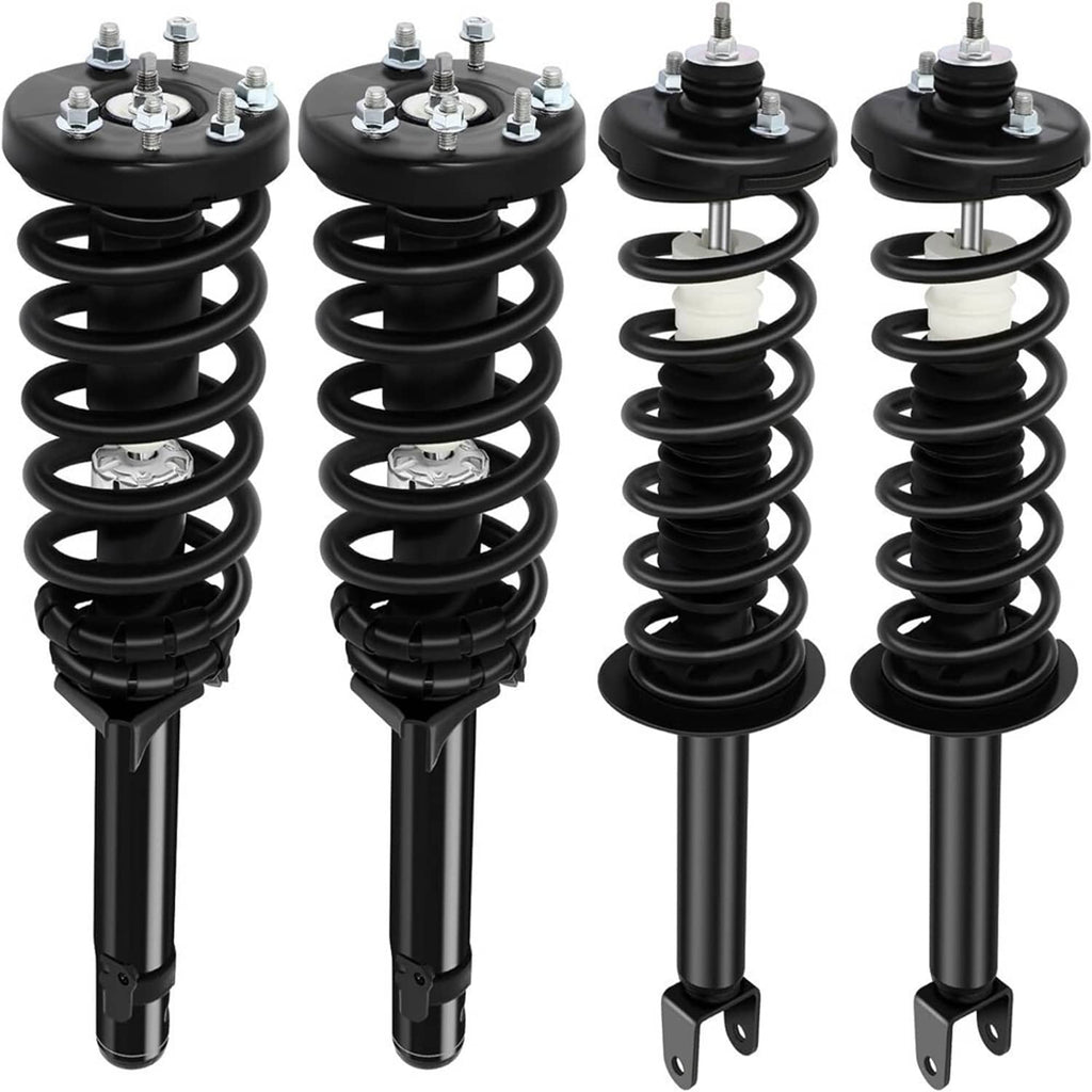 Set of front and rear shock struts with black coils and top mount hardware