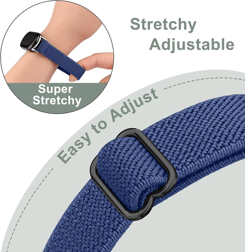 Blue stretchy smartwatch band with adjustable buckle on the strap