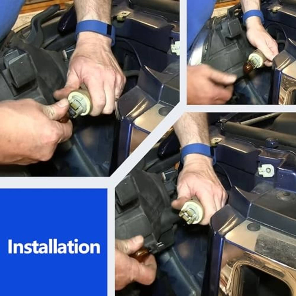 Installing turn signal socket pigtail connector on vehicle; brown plug connected to wiring.