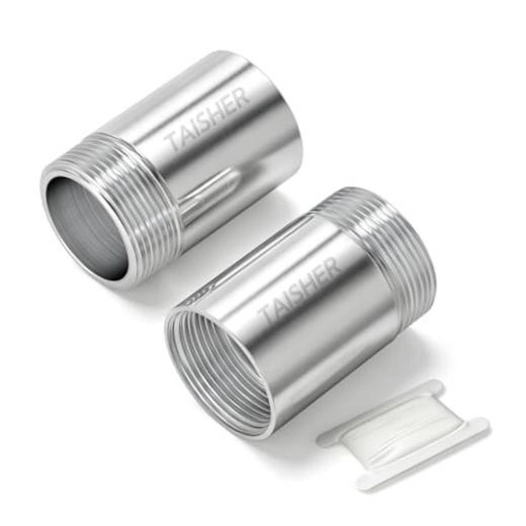 Pair of stainless steel NPT pipe fittings with threaded ends and slip connector sleeves