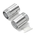 Pair of stainless steel NPT pipe fittings with threaded ends and slip connector sleeves