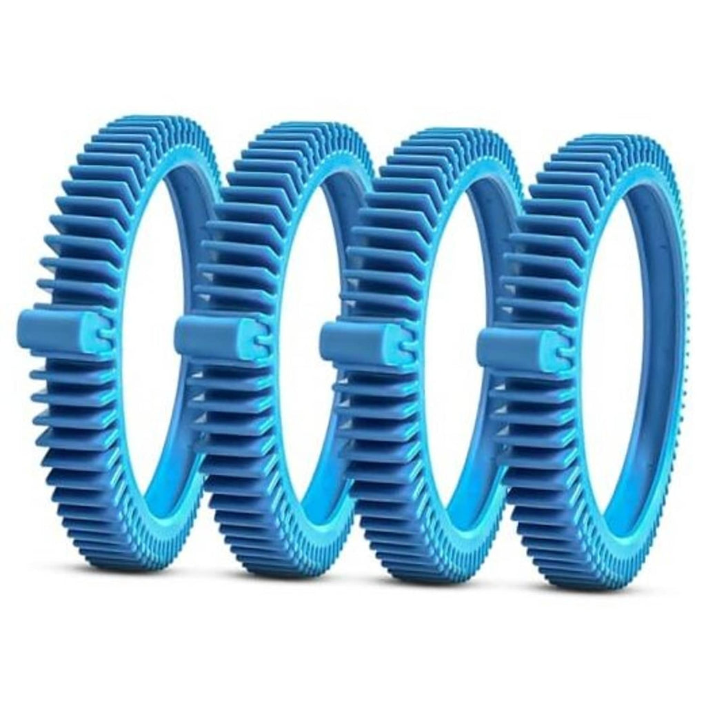 Set of four blue replacement pool cleaner front tires with raised tread rings