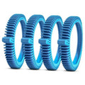 Set of four blue replacement pool cleaner front tires with raised tread rings