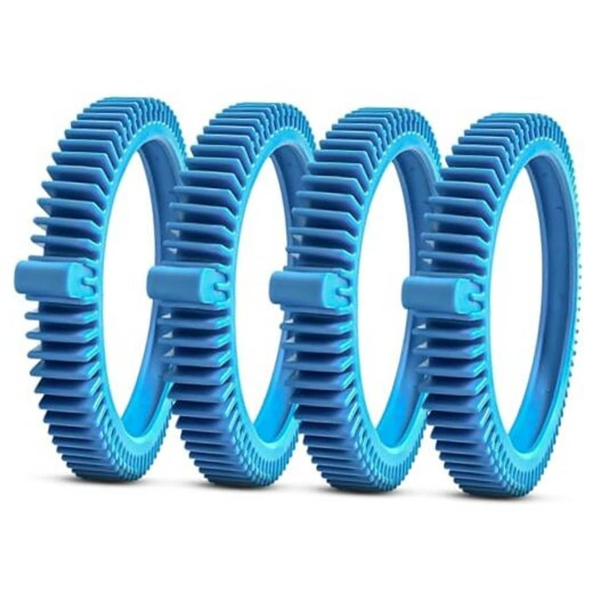 Set of four blue replacement pool cleaner front tires with raised tread rings