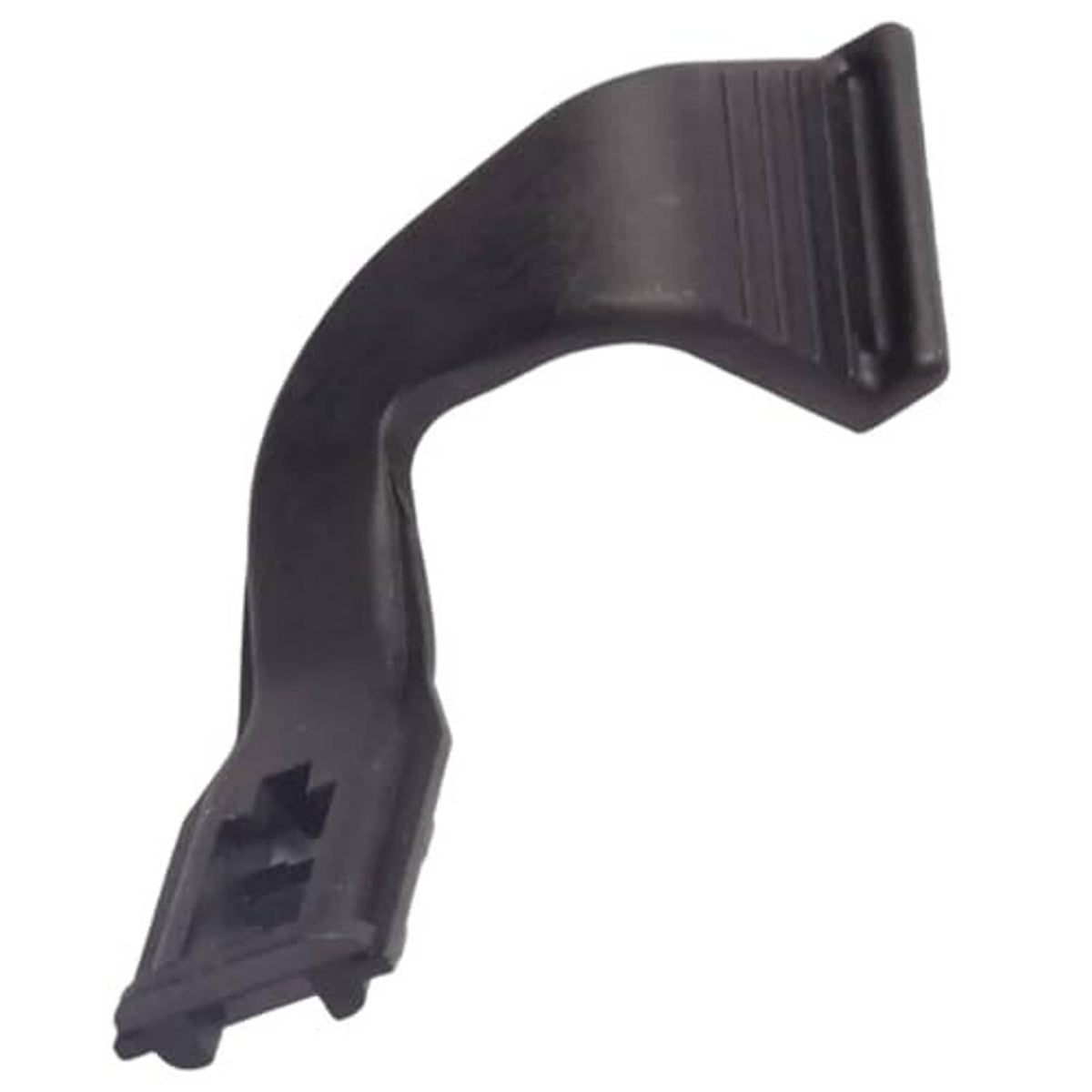 Hood latch release handle, black curved plastic lever with release-icon detail.
