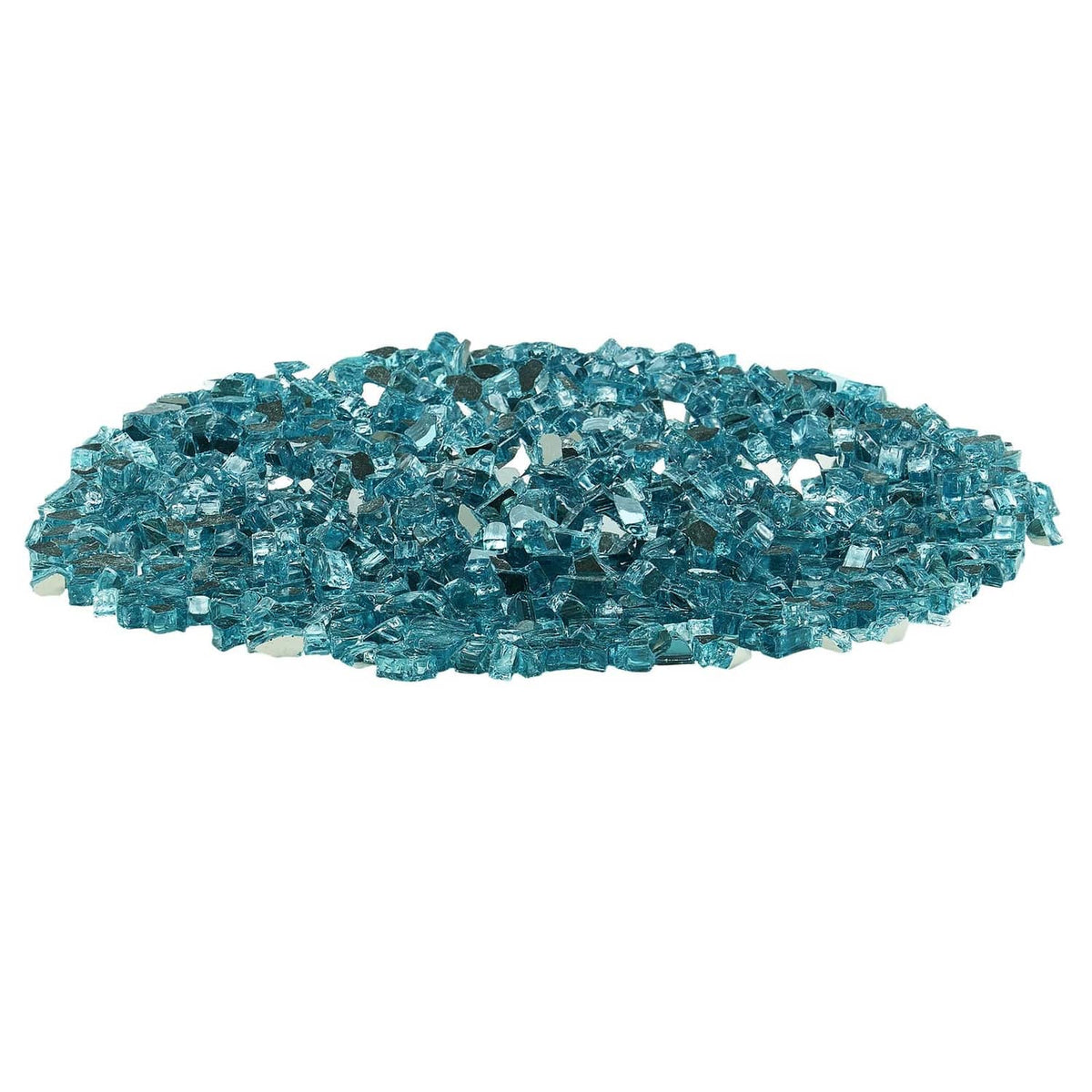 Aqua blue glass stones pile for fire pit or fireplace, translucent 1/2-inch pieces