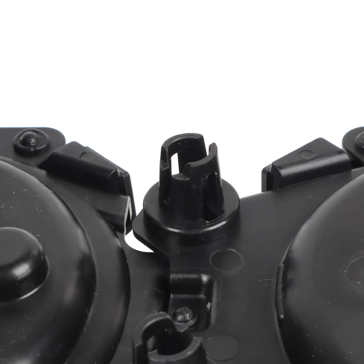 Black molded center console cup holder bracket with mounting holes and open cup insert