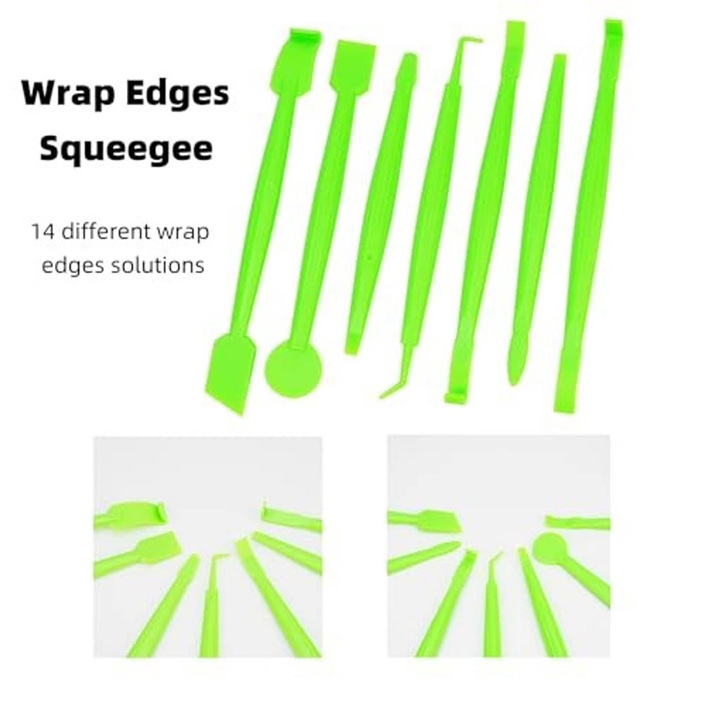 Wrap-edge squeegee set with multiple green felt applicators and plastic handles