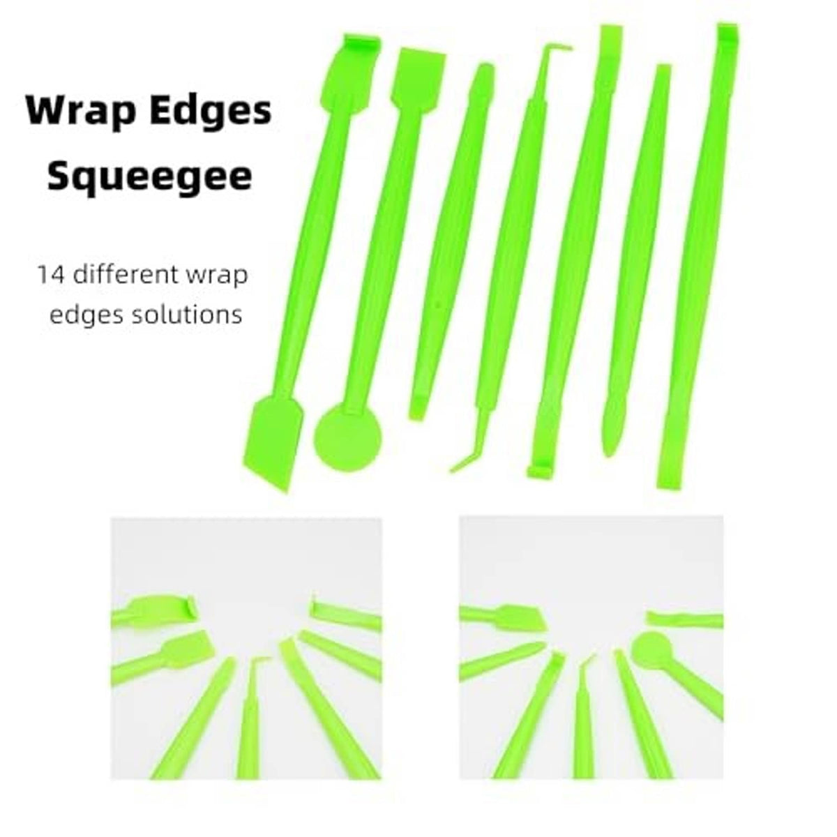Wrap-edge squeegee set with multiple green felt applicators and plastic handles