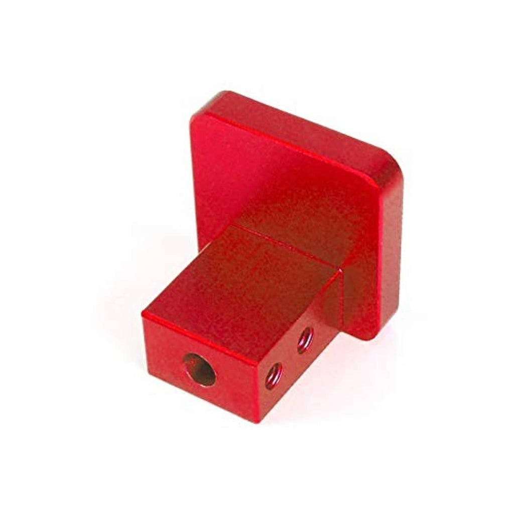 Red latch release handle bracket with wrench icon, mounting holes, and cutout.