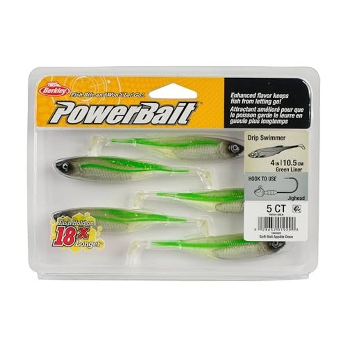 Berkley PowerBait packaged drip swimmer soft baits, green liner, 4 in (5 count)