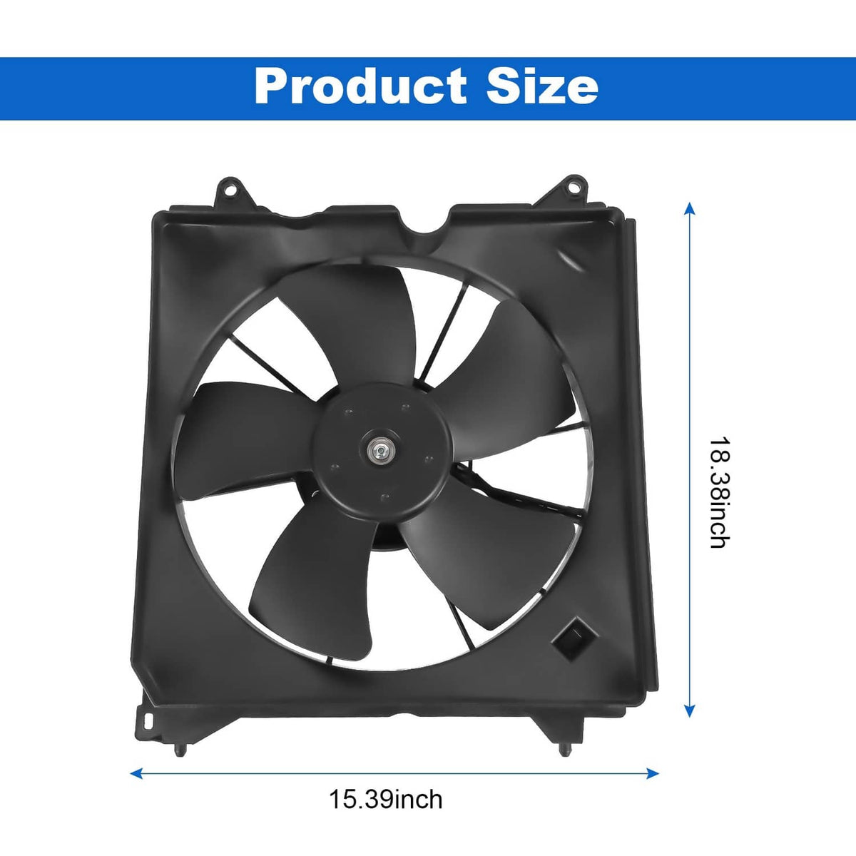 Radiator cooling fan assembly with black housing and circular fan blade motor
