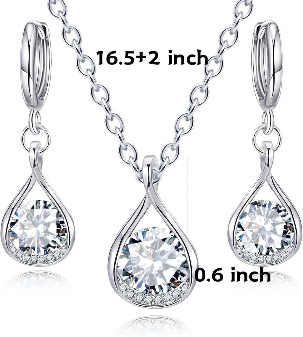 Silver teardrop rhinestone choker necklace set with matching crystal drop earrings