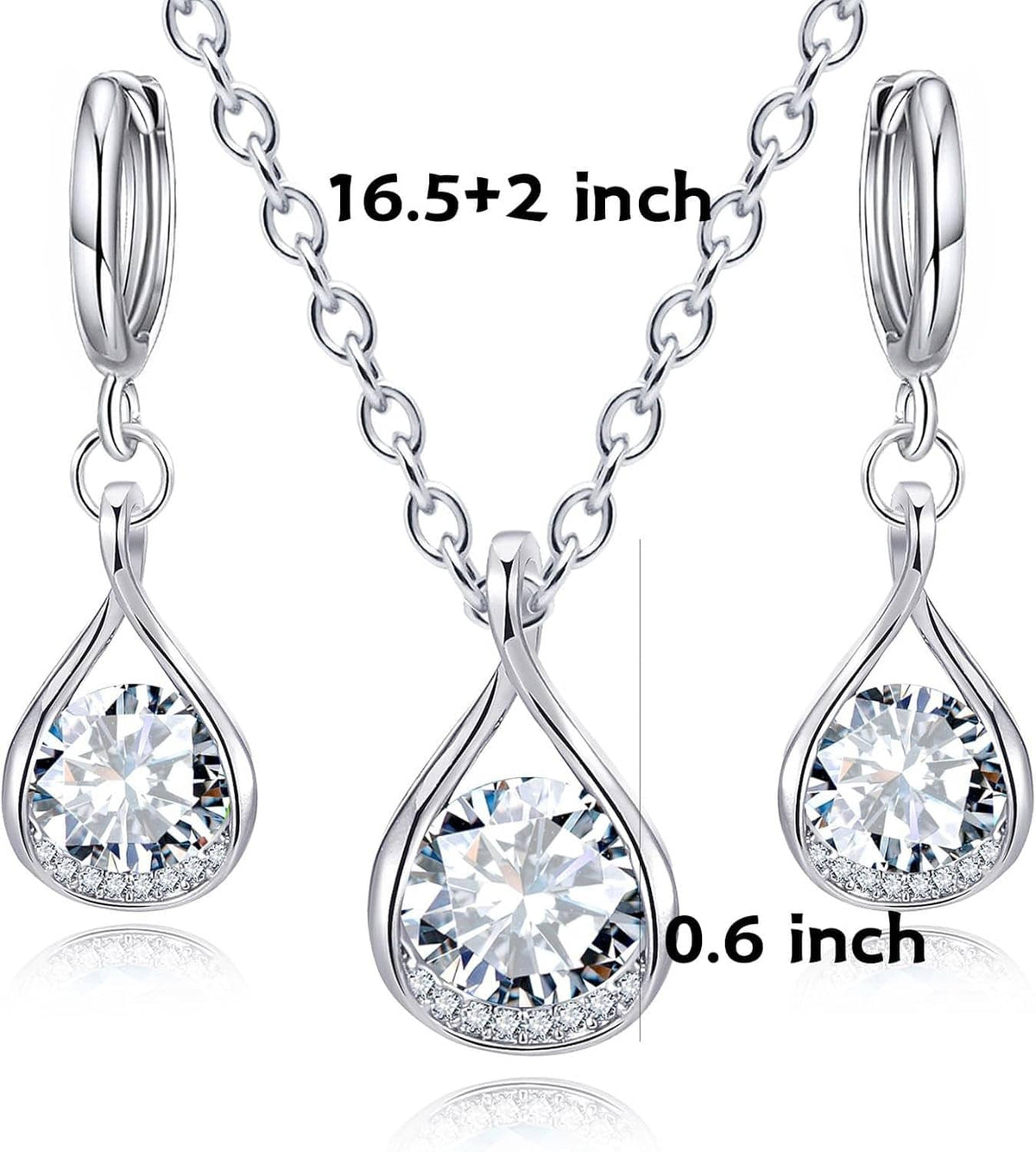 Silver teardrop rhinestone choker necklace set with matching crystal drop earrings