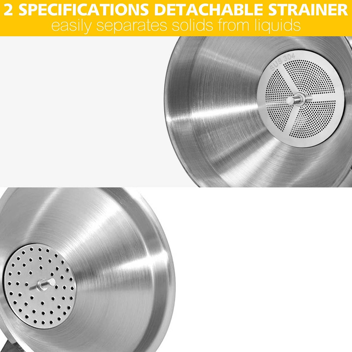 Detachable stainless steel strainer insert with fine perforations