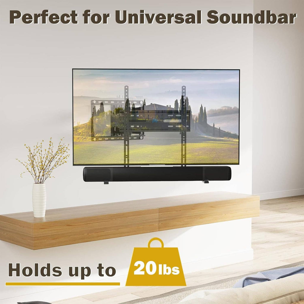 Universal soundbar mount bracket holding up to 20 lbs with vertical hole rails
