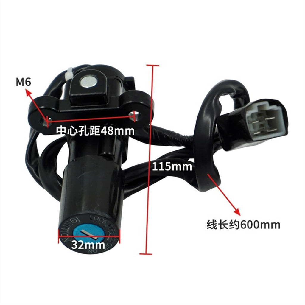 Black ignition switch lock with key, mounting bracket and 600mm wire