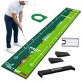 Green putting practice mat with alignment mirror and two-speed distance markings