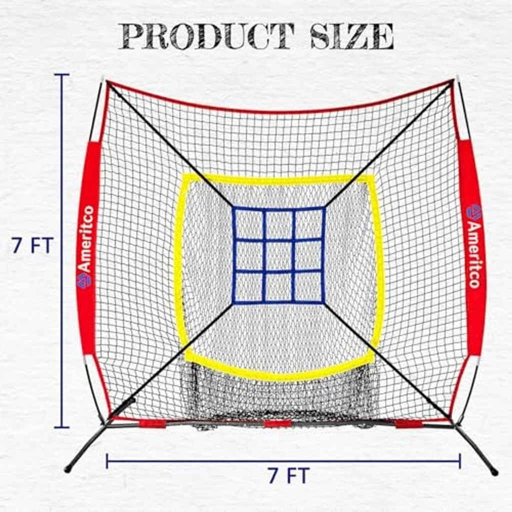 Baseball training net with strike-zone target, 7 ft x 7 ft frame