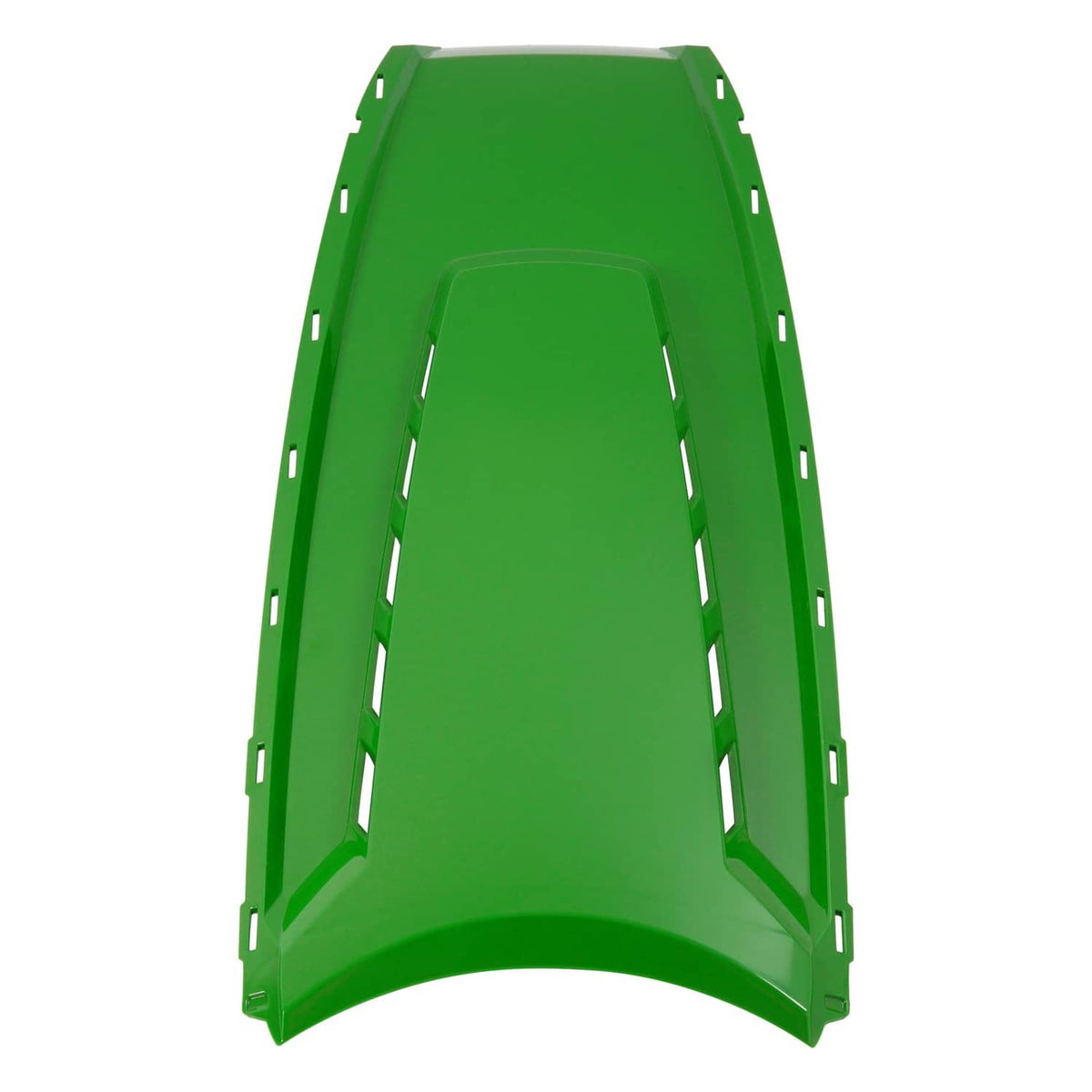 John Deere green hood panel underside with support ribs and cutout openings