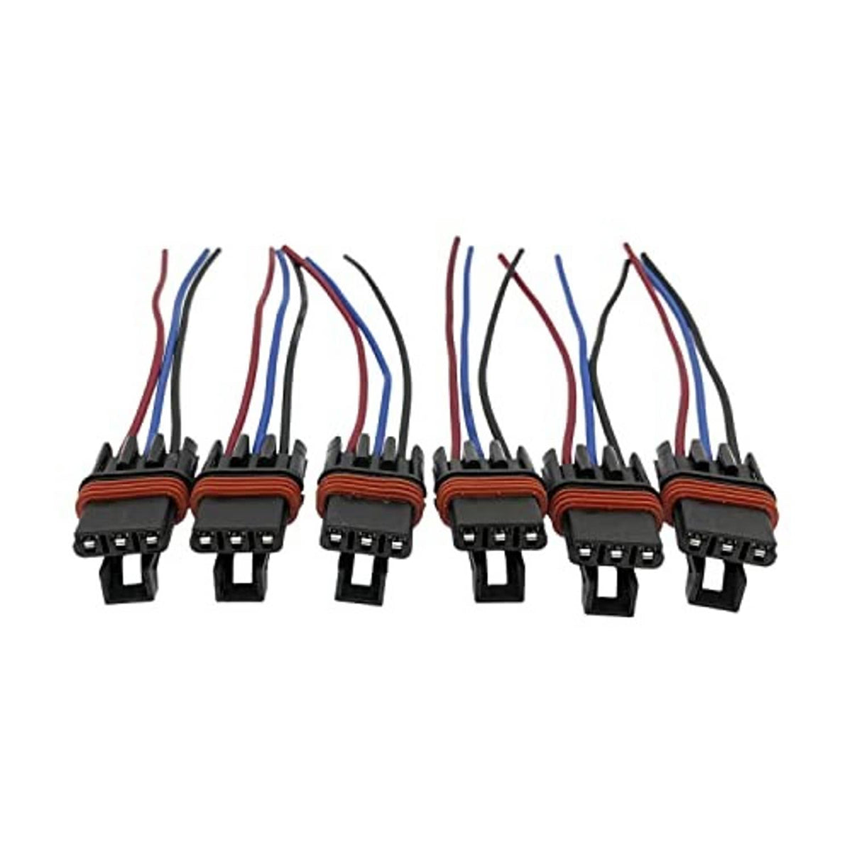 Pulse power plug pigtail connectors, 6-pack, black housings with wire leads