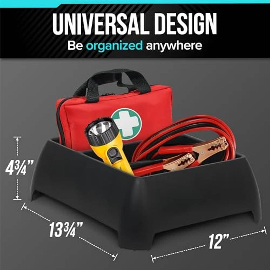 Black open-top storage organizer with curved base and side walls