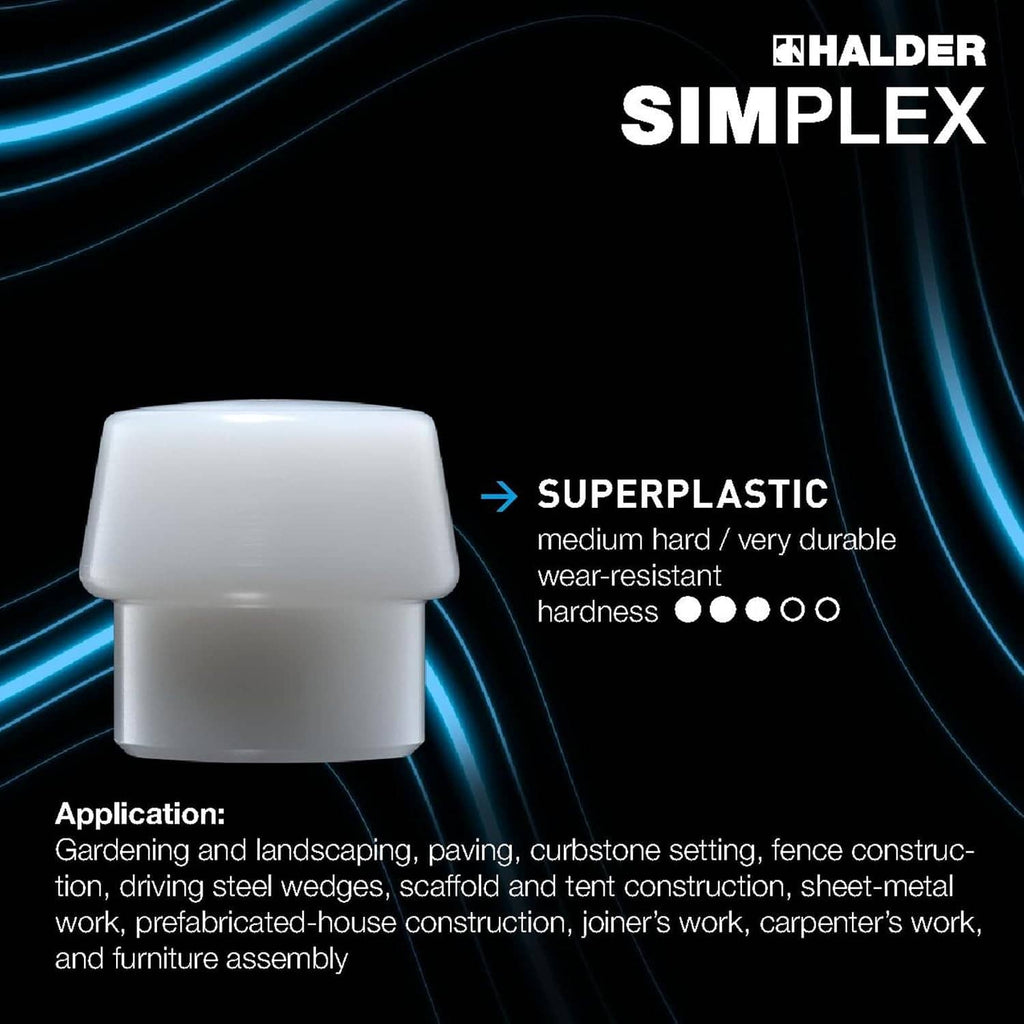 Simplex superplastic insert head with white rounded face and blue-ring housing.