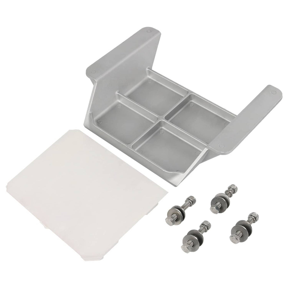 Silver aluminum outboard jack plate with removable adapter plate and four screws