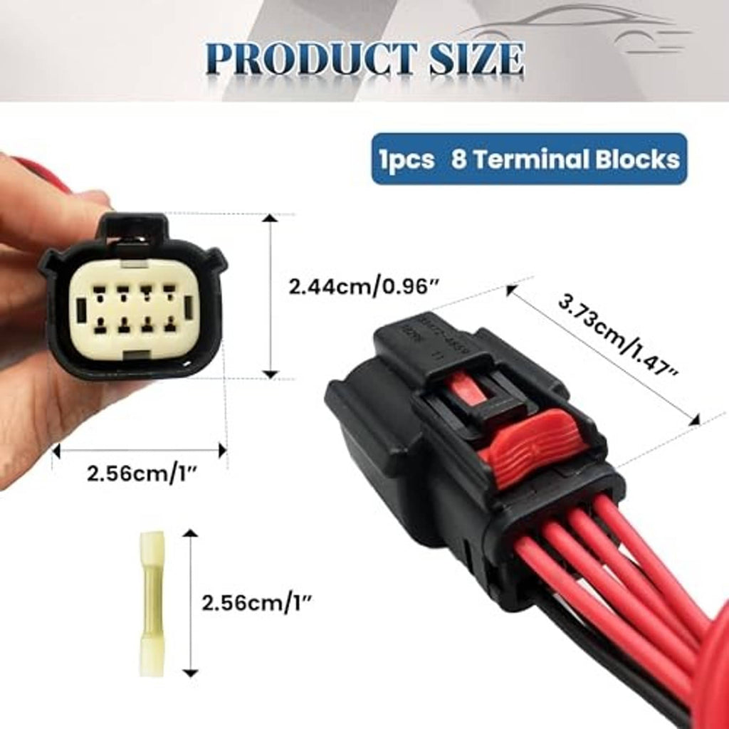 8-terminal headlight wiring connector with red wire leads and black latch plug