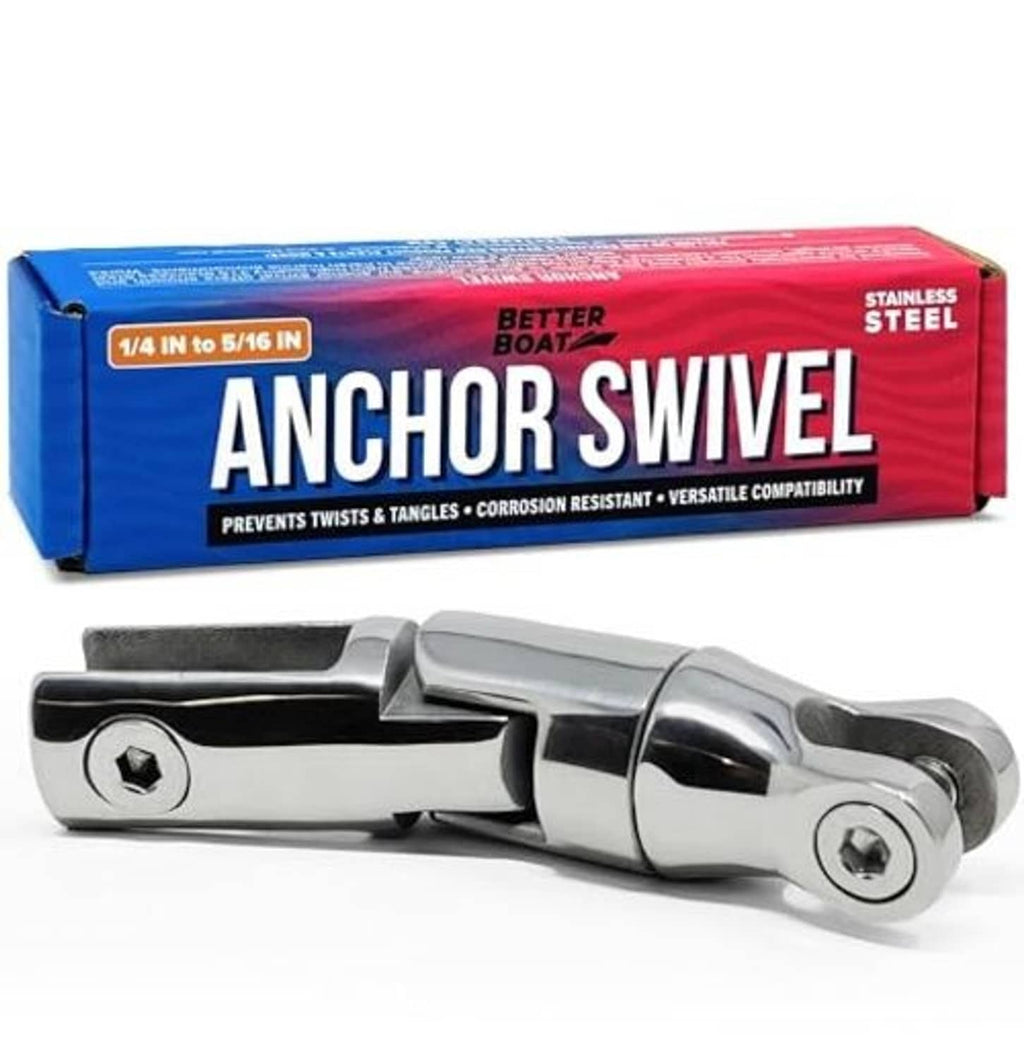 Polished stainless steel anchor swivel with shackle-style end and threaded pin