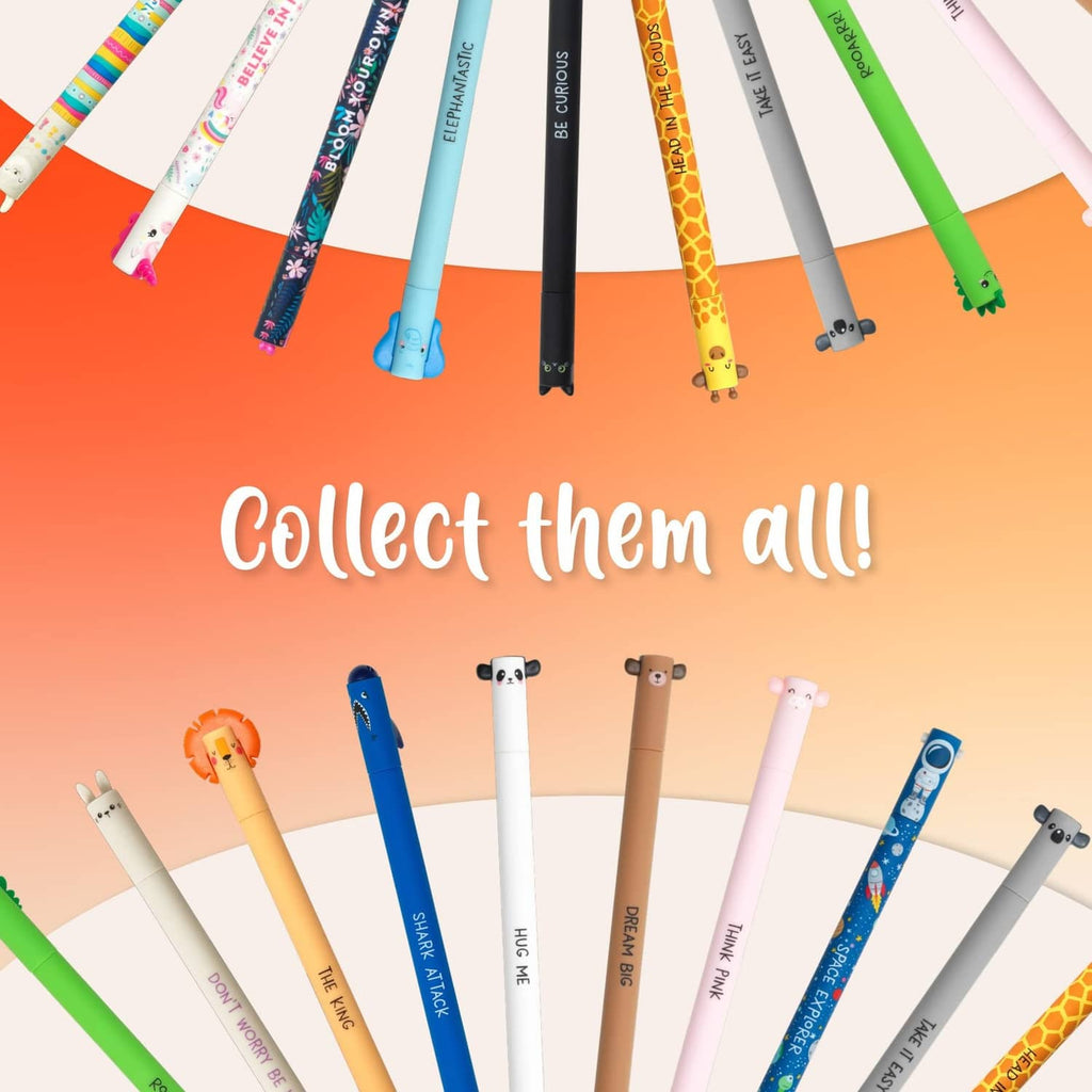 Assorted rabbit erasable gel pens with colorful barrels and animal designs