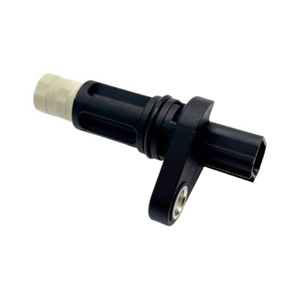 Crankshaft position sensor with black housing, white connector end, side mounting tab and hole