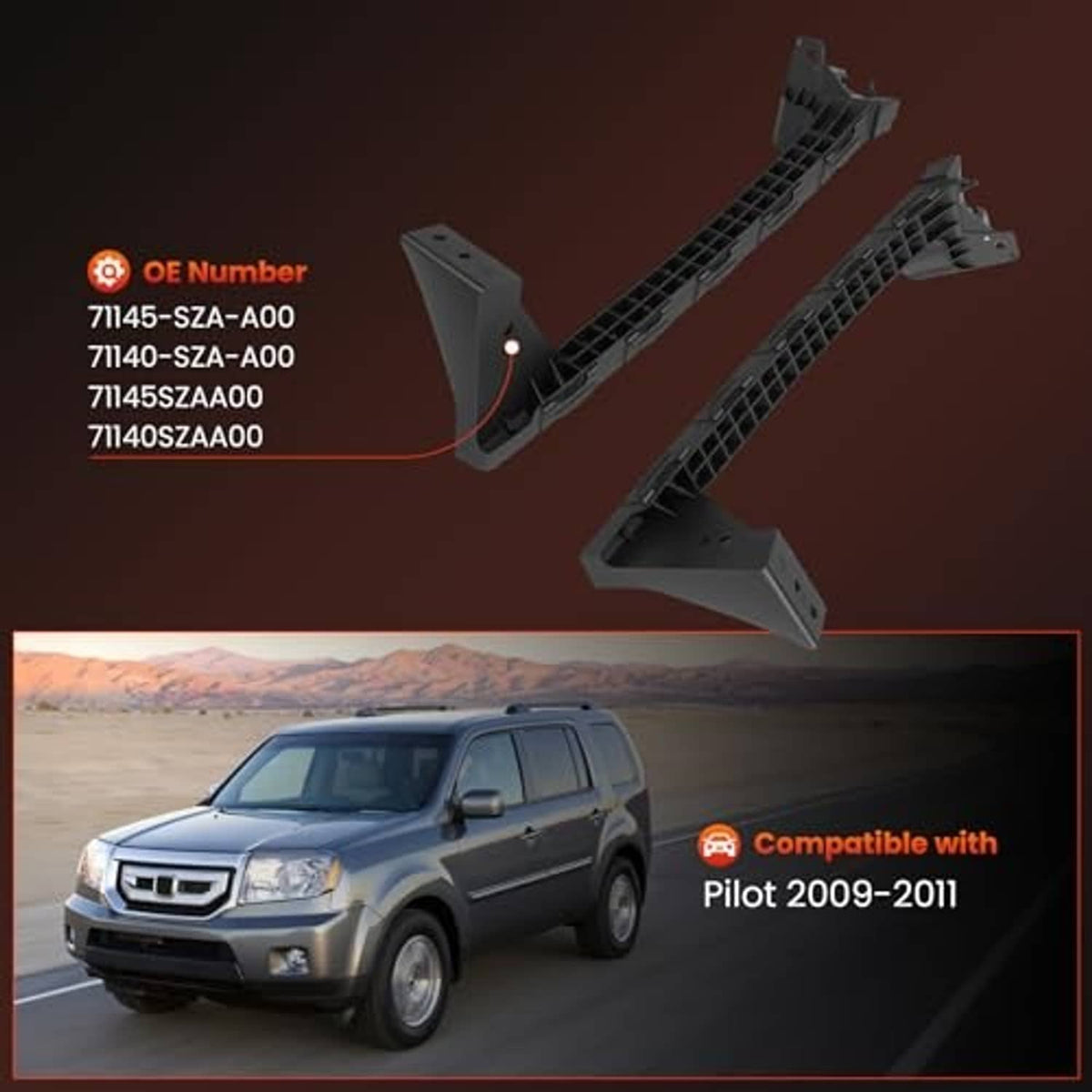 Black plastic headlight under bracket support pieces with mounting points