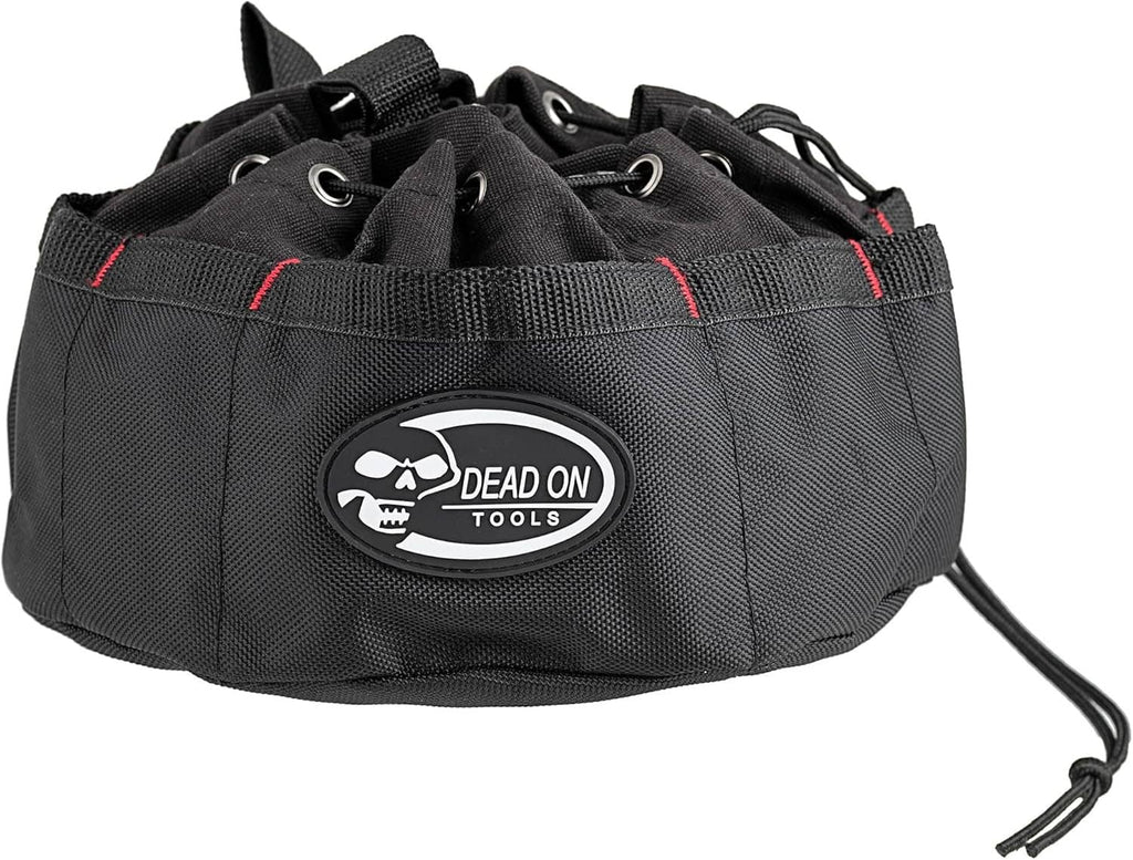 Black parachute bag with drawstring top and DEAD ON TOOLS logo patch