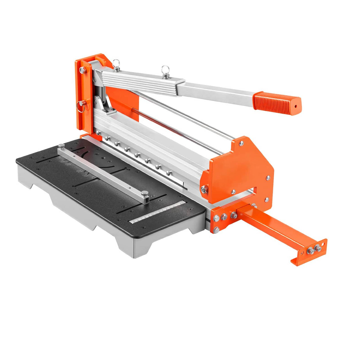 Vinyl flooring cutter tool with orange handle and black cutting base