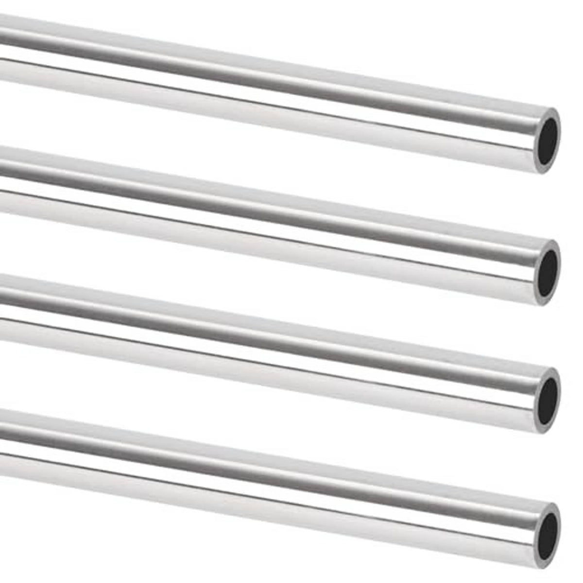 Stainless steel round tube pipes, aligned set with dark hollow openings