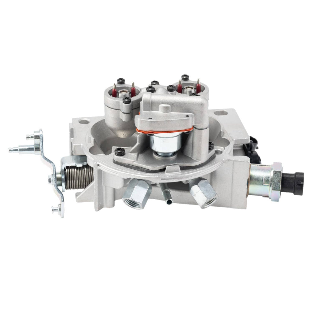 Throttle body assembly with actuator housing and air/fuel ports, front three-quarter view
