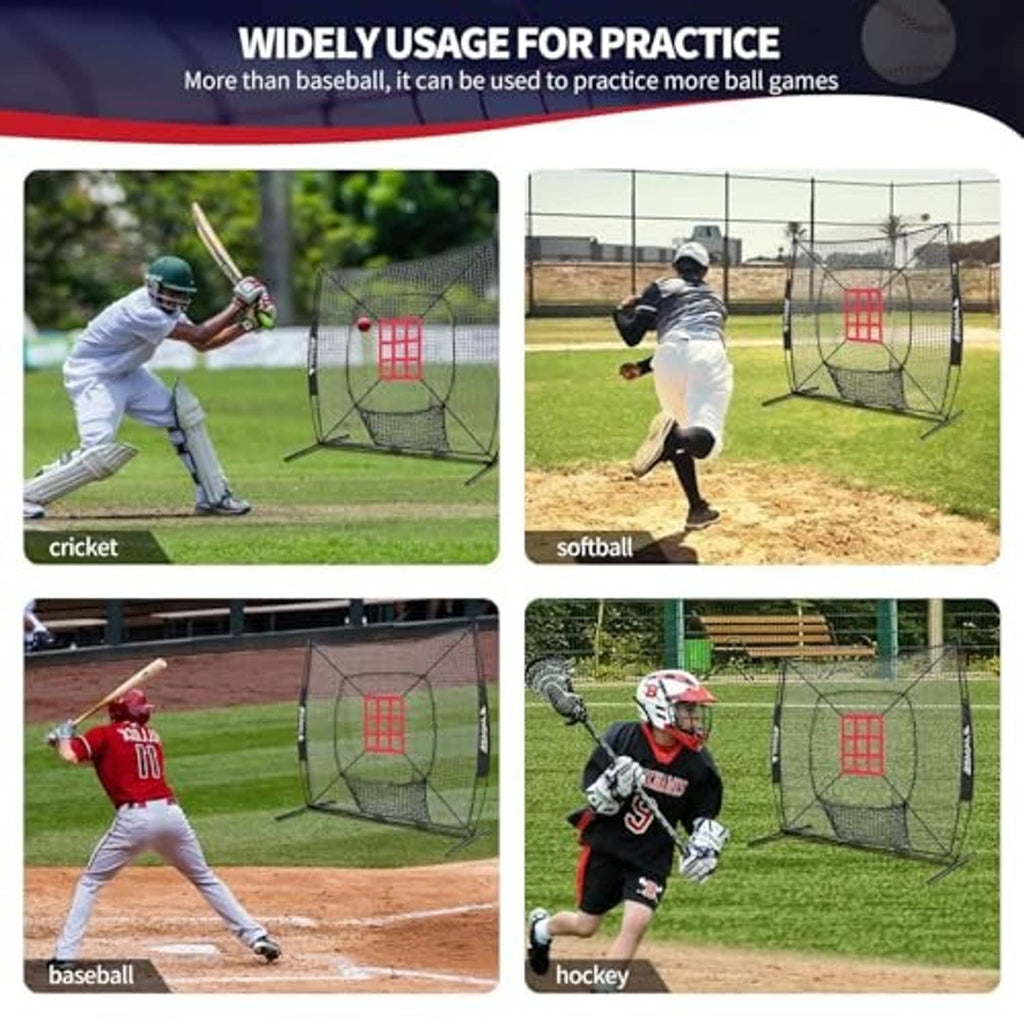 Black practice net with red strike zone target for outdoor sports training