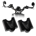 Black handlebar riser set with curved clamp blocks and mounting bolts, pair