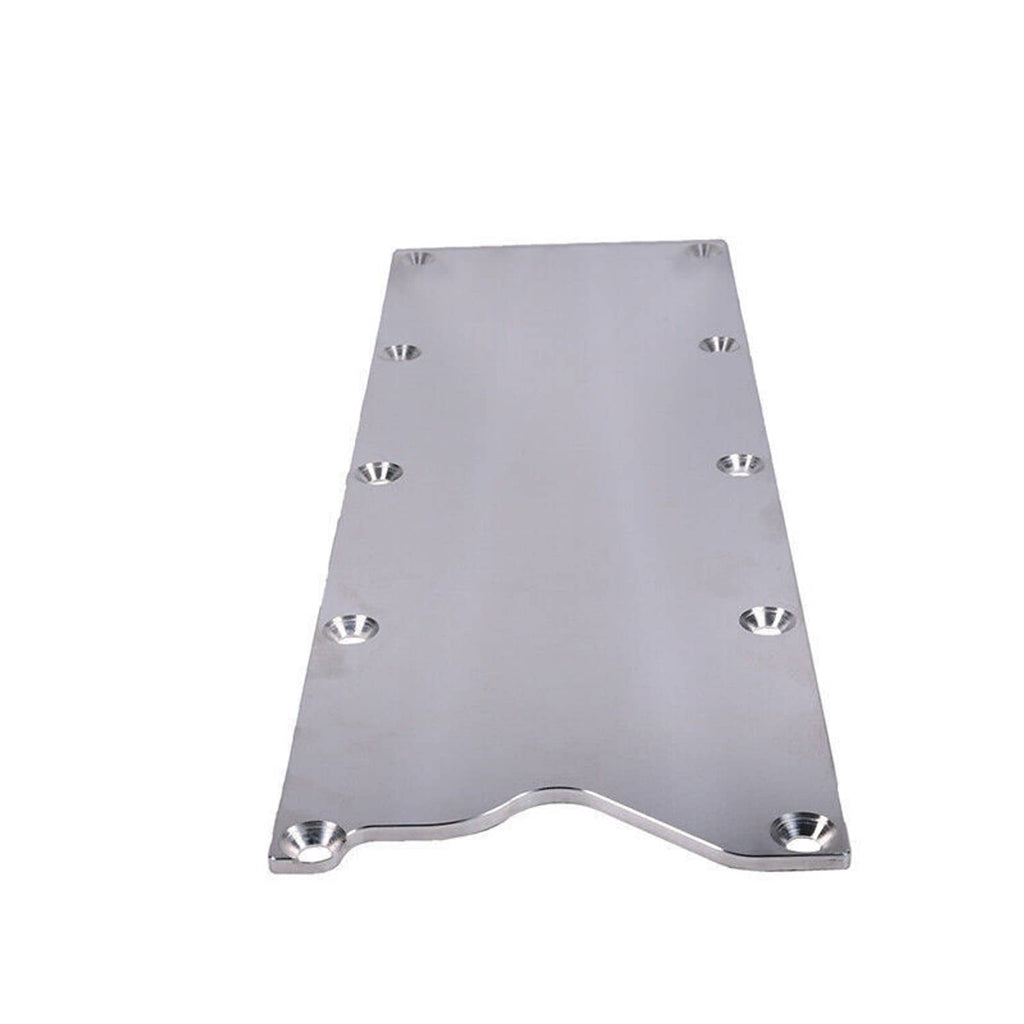 Billet valley pan cover plate, silver metal with multiple threaded mounting holes